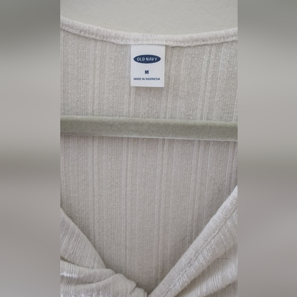 Old Navy Cream Ribbed Ruched Blouse - Picture 2 of 9